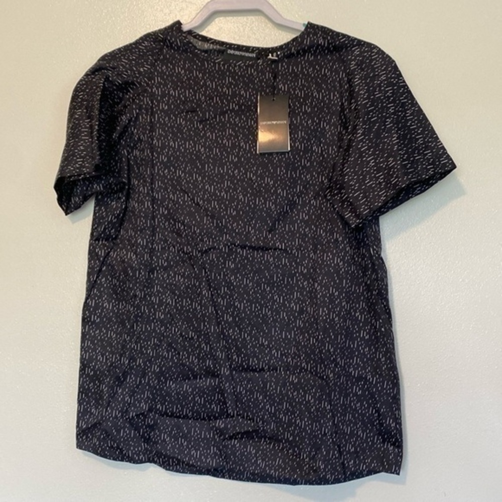 Emporio  Armani short sleeve cotton blk white splash shirt nwt medium